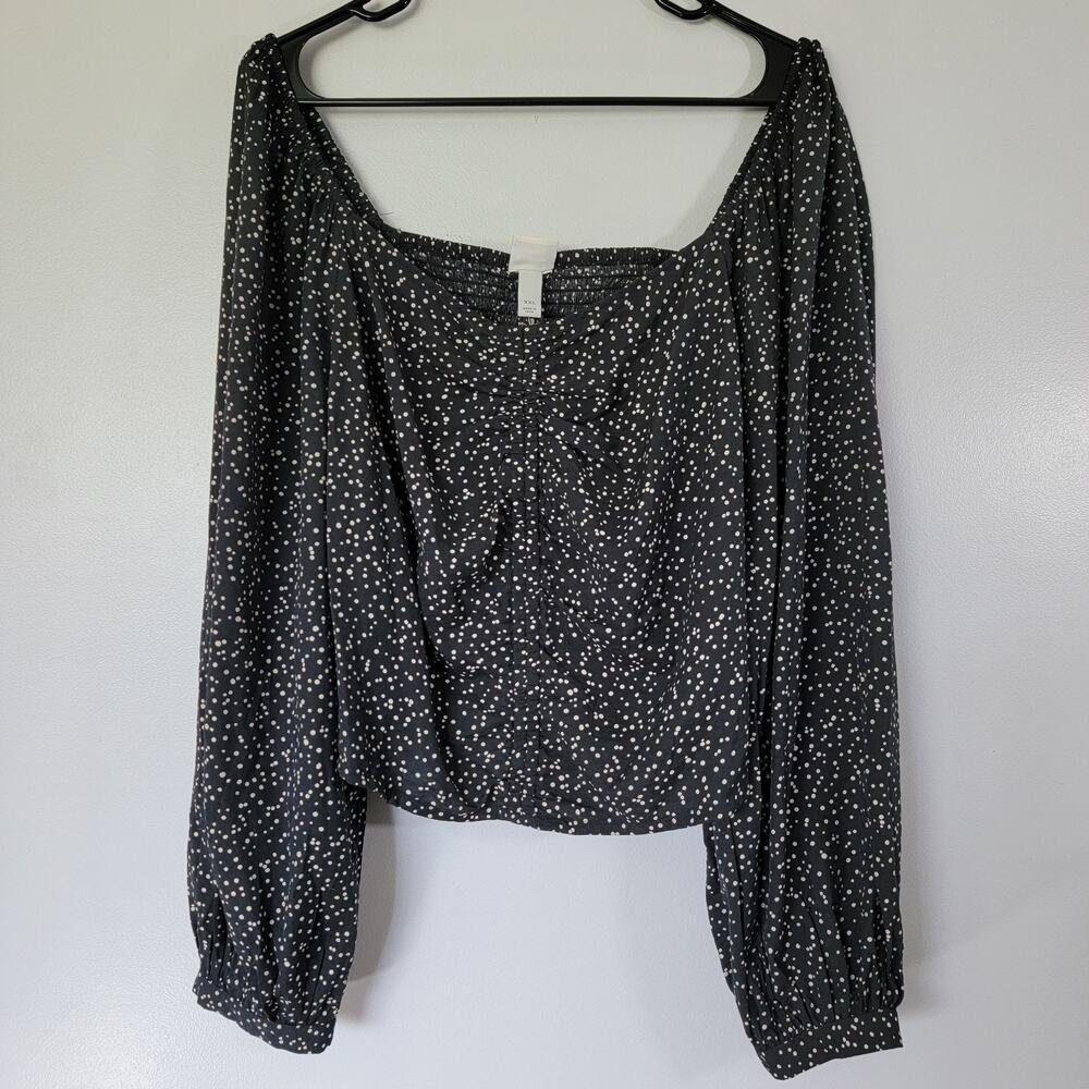 Black Milkmaid Coquette Polka Dot Top Women XXL Cropped Whimsygoth NEW A New Day